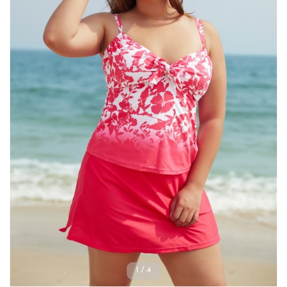 Hot Pink and White Floral Tankini Set